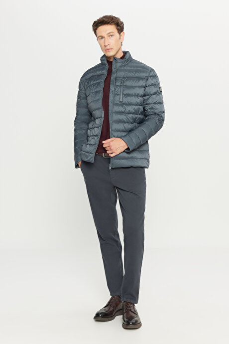 Standart Fit Normal Kesim Dik Yaka Yan Cepli Casual Antrasit Mont resmi