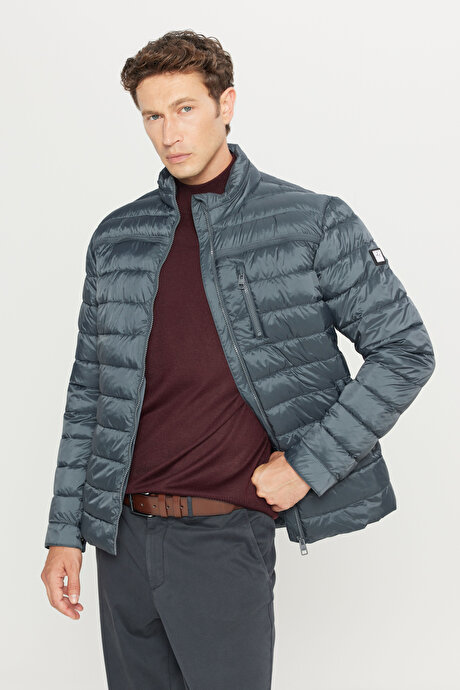 Standart Fit Normal Kesim Dik Yaka Yan Cepli Casual Antrasit Mont resmi