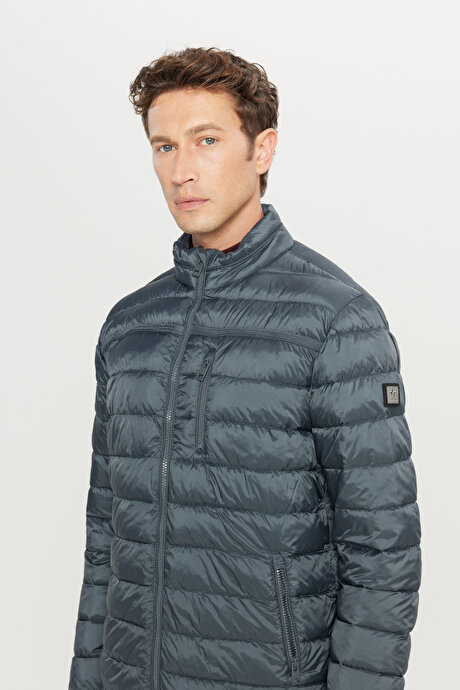 Standart Fit Normal Kesim Dik Yaka Yan Cepli Casual Antrasit Mont resmi