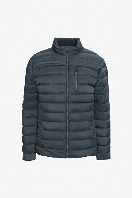 Standart Fit Normal Kesim Dik Yaka Yan Cepli Casual Antrasit Mont resmi