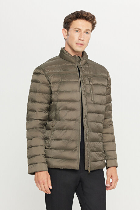 Standart Fit Normal Kesim Dik Yaka Yan Cepli Casual Haki Mont resmi