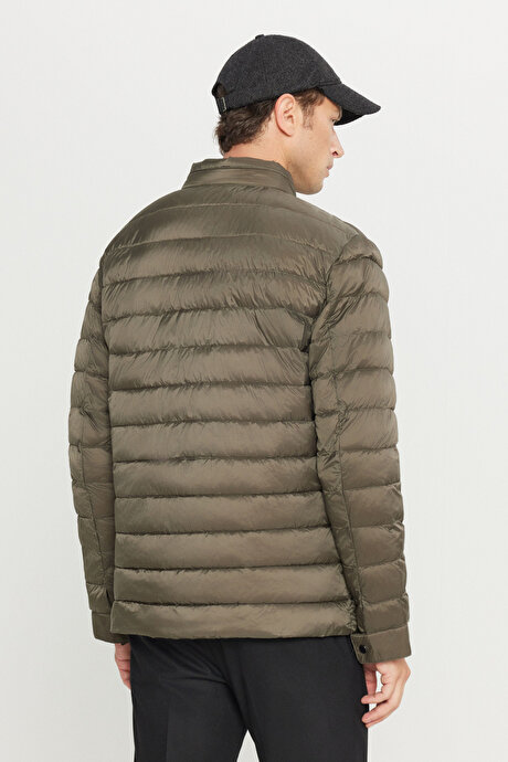 Standart Fit Normal Kesim Dik Yaka Yan Cepli Casual Haki Mont resmi