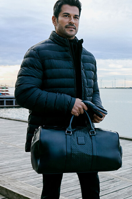 Standart Fit Normal Kesim Dik Yaka Yan Cepli Casual Lacivert Mont resmi