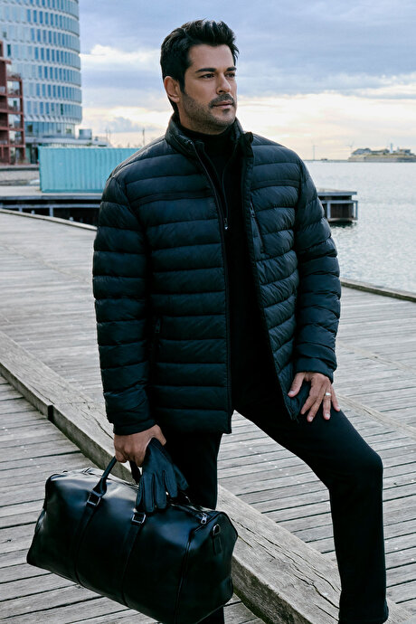 Standart Fit Normal Kesim Dik Yaka Yan Cepli Casual Lacivert Mont resmi