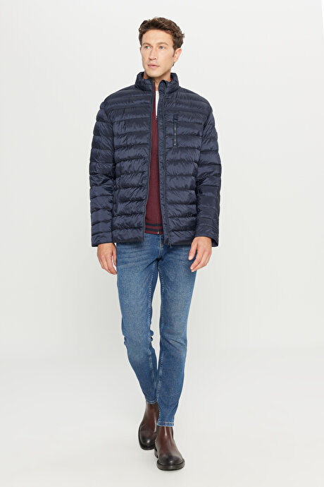 Standart Fit Normal Kesim Dik Yaka Yan Cepli Casual Lacivert Mont resmi