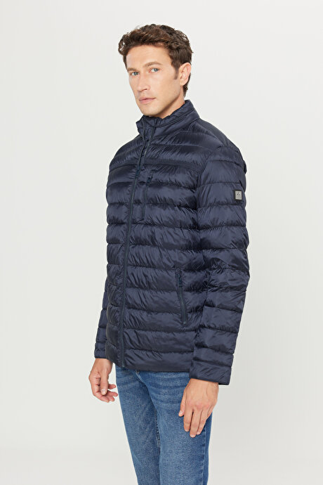 Standart Fit Normal Kesim Dik Yaka Yan Cepli Casual Lacivert Mont resmi