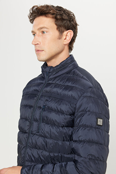 Standart Fit Normal Kesim Dik Yaka Yan Cepli Casual Lacivert Mont resmi