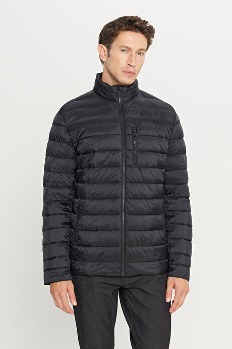 Standart Fit Normal Kesim Dik Yaka Yan Cepli Casual Siyah Mont resmi