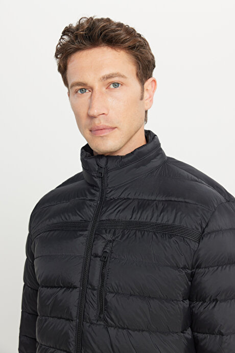 Standart Fit Normal Kesim Dik Yaka Yan Cepli Casual Siyah Mont resmi