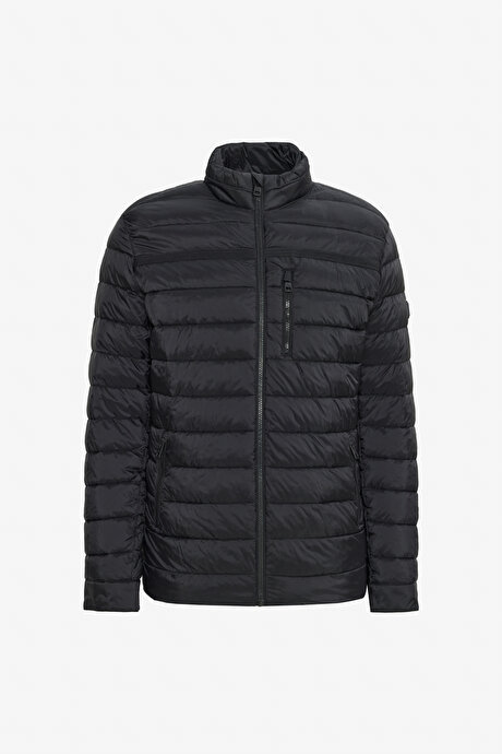 Standart Fit Normal Kesim Dik Yaka Yan Cepli Casual Siyah Mont resmi