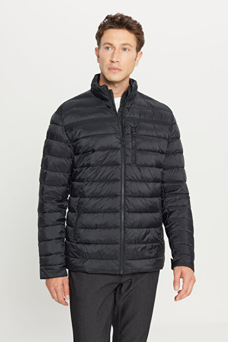 Standart Fit Normal Kesim Dik Yaka Yan Cepli Casual Siyah Mont resmi