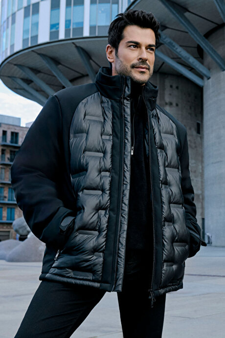 Standart Fit Normal Kesim Dik Yaka Yan Cepli Casual Siyah Mont resmi