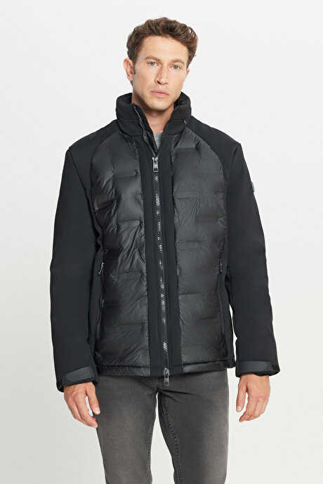 Standart Fit Normal Kesim Dik Yaka Yan Cepli Casual Siyah Mont resmi