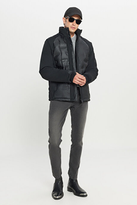 Standart Fit Normal Kesim Dik Yaka Yan Cepli Casual Siyah Mont resmi