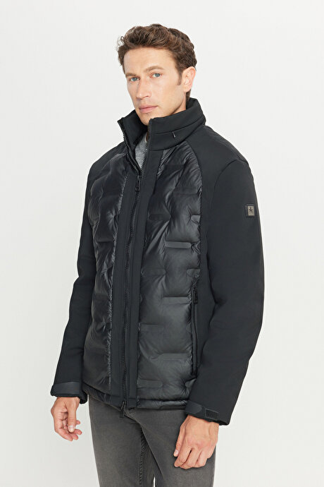 Standart Fit Normal Kesim Dik Yaka Yan Cepli Casual Siyah Mont resmi