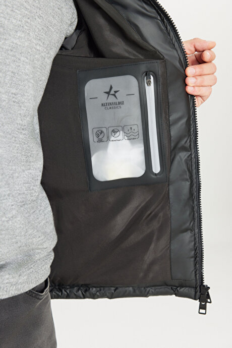 Standart Fit Normal Kesim Dik Yaka Yan Cepli Casual Siyah Mont resmi