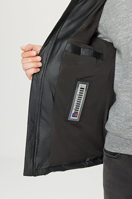 Standart Fit Normal Kesim Dik Yaka Yan Cepli Casual Siyah Mont resmi