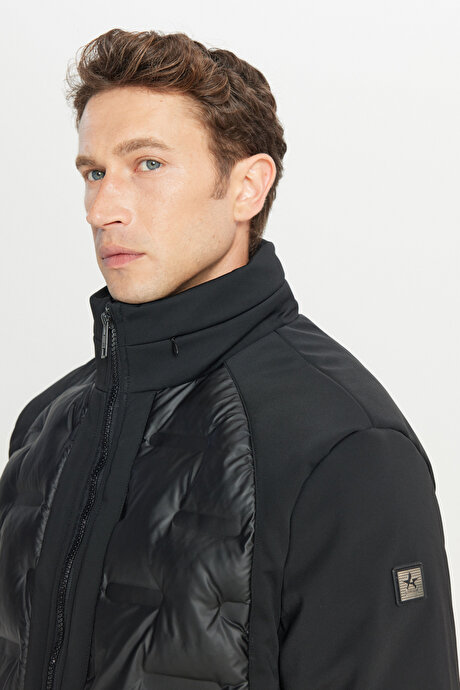 Standart Fit Normal Kesim Dik Yaka Yan Cepli Casual Siyah Mont resmi