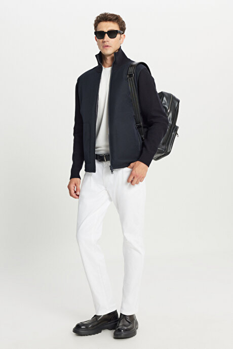 Standart Fit Normal Kesim Dik Yaka Torba Cepli Casual Lacivert Mont resmi