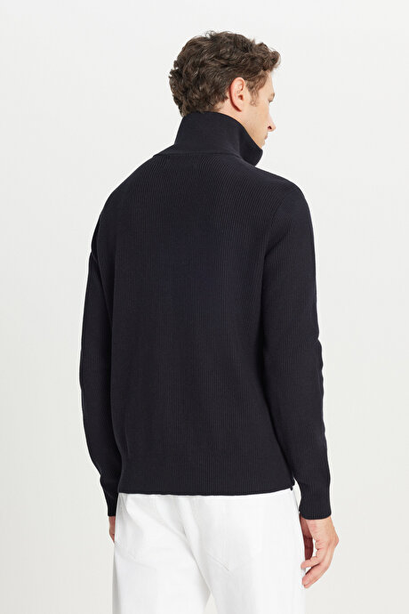 Standart Fit Normal Kesim Dik Yaka Torba Cepli Casual Lacivert Mont resmi