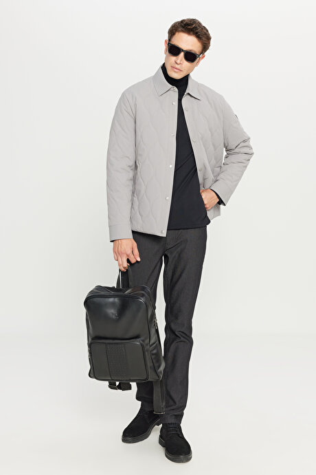 Standart Fit Normal Kesim Gömlek Yaka Yan Cepli Dolgulu Gri Mont resmi