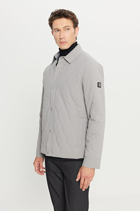 Standart Fit Normal Kesim Gömlek Yaka Yan Cepli Dolgulu Gri Mont resmi