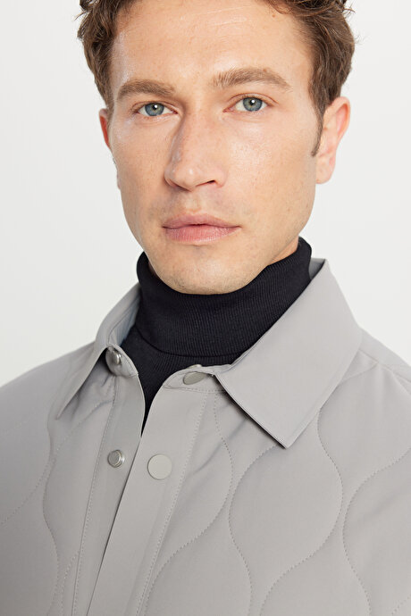 Standart Fit Normal Kesim Gömlek Yaka Yan Cepli Dolgulu Gri Mont resmi