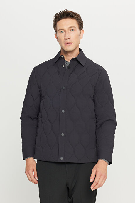 Standart Fit Normal Kesim Gömlek Yaka Yan Cepli Dolgulu Siyah Mont resmi