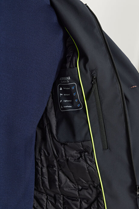 Standart Fit Normal Kesim Mono Yaka Kapak Cepli Casual Lacivert Mont resmi