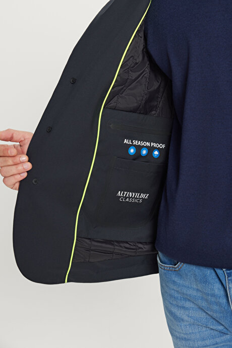 Standart Fit Normal Kesim Mono Yaka Kapak Cepli Casual Lacivert Mont resmi