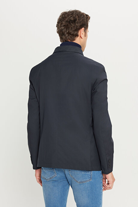 Standart Fit Normal Kesim Mono Yaka Kapak Cepli Casual Lacivert Mont resmi