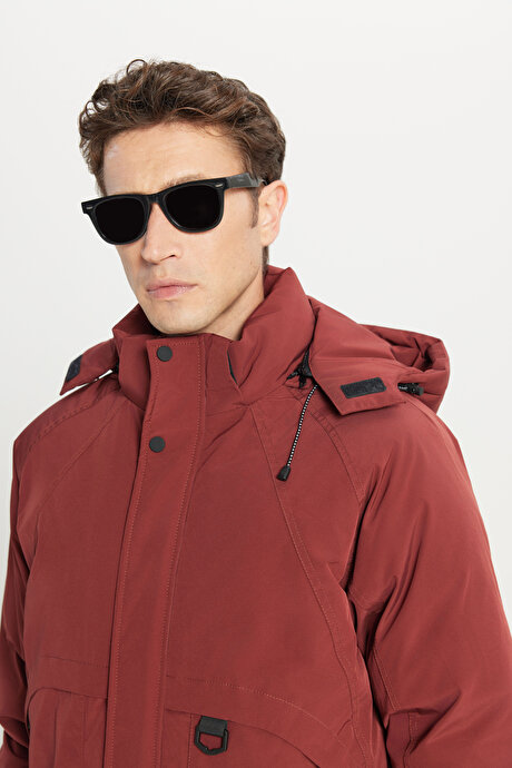 Outdoor Standart Fit Normal Kesim Kapüşonlu Dik Yaka Yan Cepli Casual Kiremit Mont resmi