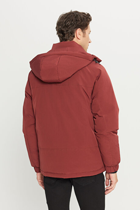 Outdoor Standart Fit Normal Kesim Kapüşonlu Dik Yaka Yan Cepli Casual Kiremit Mont resmi