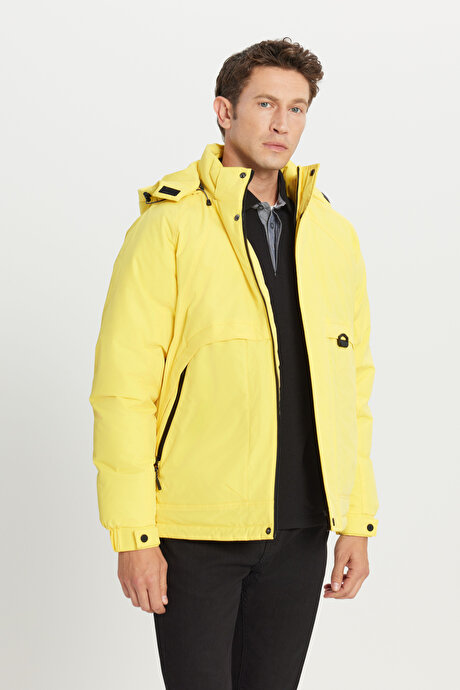 Outdoor Standart Fit Normal Kesim Kapüşonlu Dik Yaka Yan Cepli Casual Sarı Mont resmi