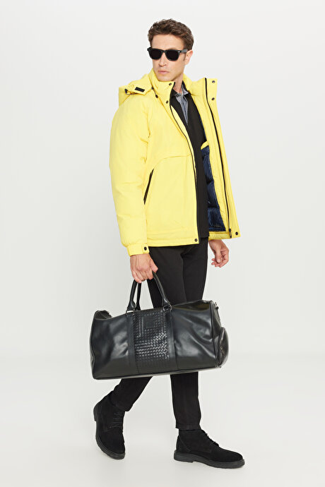 Outdoor Standart Fit Normal Kesim Kapüşonlu Dik Yaka Yan Cepli Casual Sarı Mont resmi