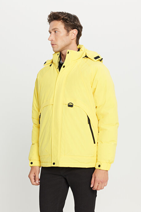 Outdoor Standart Fit Normal Kesim Kapüşonlu Dik Yaka Yan Cepli Casual Sarı Mont resmi