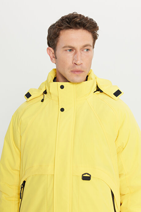 Outdoor Standart Fit Normal Kesim Kapüşonlu Dik Yaka Yan Cepli Casual Sarı Mont resmi