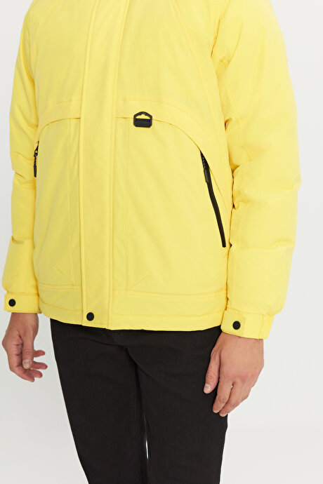 Outdoor Standart Fit Normal Kesim Kapüşonlu Dik Yaka Yan Cepli Casual Sarı Mont resmi