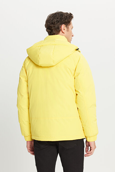 Outdoor Standart Fit Normal Kesim Kapüşonlu Dik Yaka Yan Cepli Casual Sarı Mont resmi