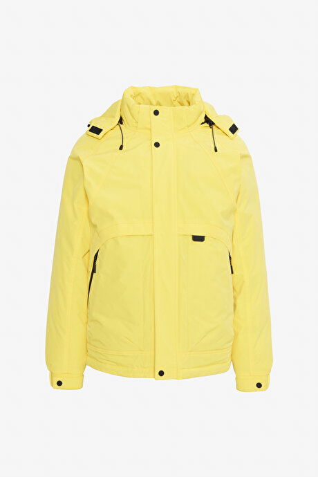 Outdoor Standart Fit Normal Kesim Kapüşonlu Dik Yaka Yan Cepli Casual Sarı Mont resmi