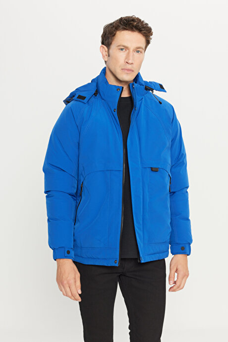 Outdoor Standart Fit Normal Kesim Kapüşonlu Dik Yaka Yan Cepli Casual Saks Mont resmi