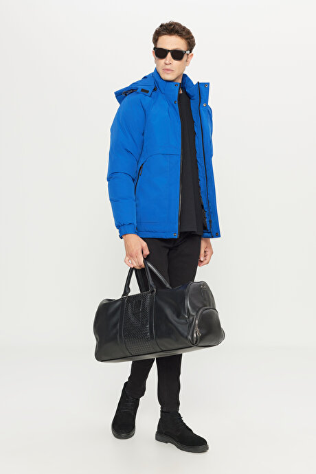 Outdoor Standart Fit Normal Kesim Kapüşonlu Dik Yaka Yan Cepli Casual Saks Mont resmi