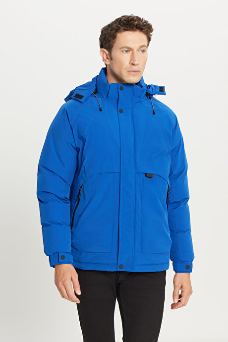 Outdoor Standart Fit Normal Kesim Kapüşonlu Dik Yaka Yan Cepli Casual Saks Mont resmi