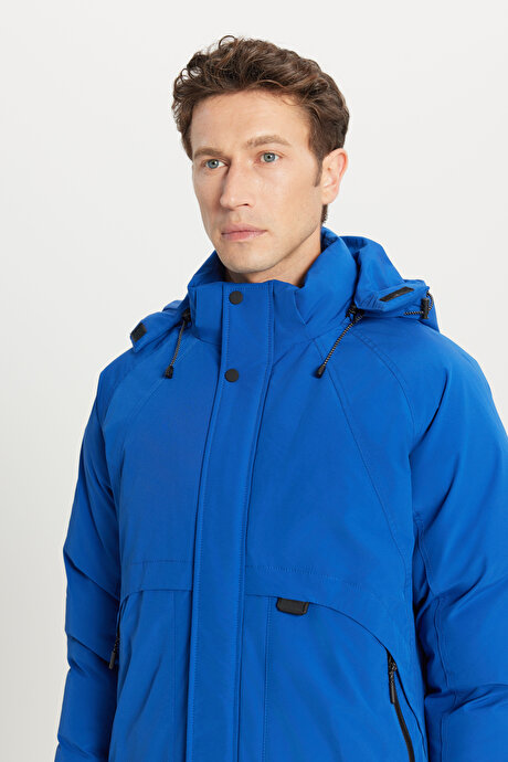 Outdoor Standart Fit Normal Kesim Kapüşonlu Dik Yaka Yan Cepli Casual Saks Mont resmi