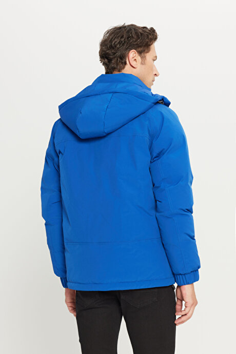 Outdoor Standart Fit Normal Kesim Kapüşonlu Dik Yaka Yan Cepli Casual Saks Mont resmi