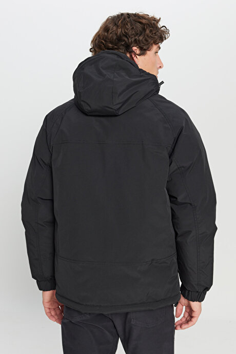 Outdoor Standart Fit Normal Kesim Kapüşonlu Dik Yaka Yan Cepli Casual Siyah Mont resmi