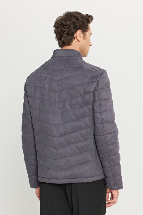 Standart Fit Normal Kesim Kapüşonlu Dik Yaka Casual Antrasit Mont resmi