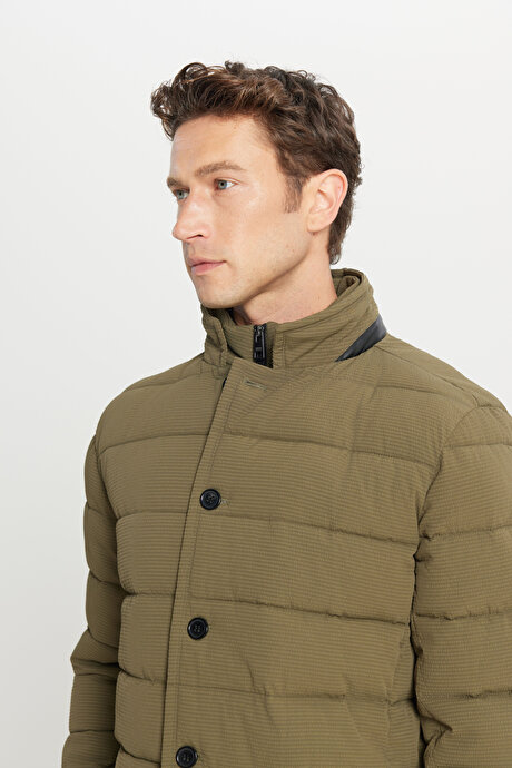 Standart Fit Normal Kesim Dik Yaka Yan Cepli Casual Haki Mont resmi