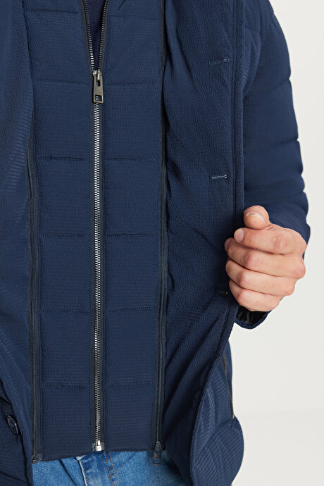 Standart Fit Normal Kesim Dik Yaka Yan Cepli Casual Lacivert Mont resmi