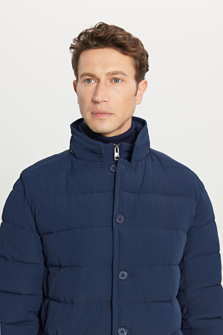 Standart Fit Normal Kesim Dik Yaka Yan Cepli Casual Lacivert Mont resmi